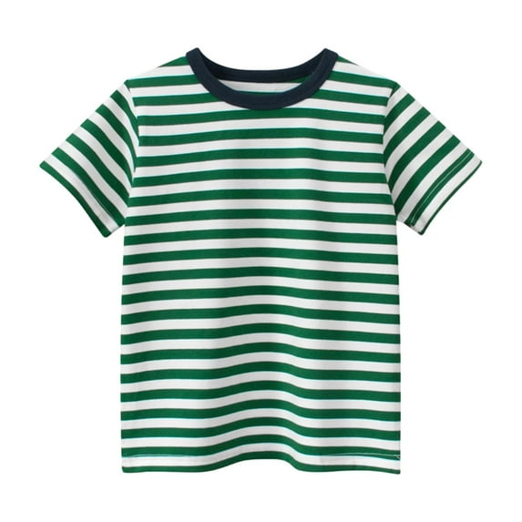 Boys Cotton Short Sleeve Shirt Casual Striped Round Neck Shirt Summer Loose Comfortable T-Shirts for Boys 0-10 Years