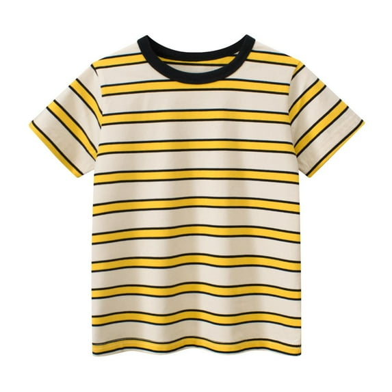 Boys Cotton Short Sleeve Shirt Casual Striped Round Neck Shirt Summer Loose Comfortable T-Shirts for Boys 0-10 Years