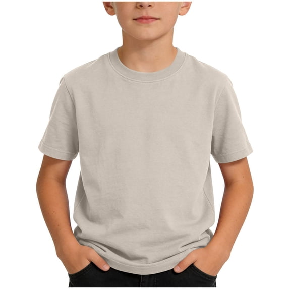 Boys Cotton Short Sleeve Shirts Solid Color Crewneck Basic Tee Tops Sports Athletic Toddle Blouses 2-15 Years