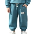 thumbnail image 1 of Boys Cotton Sweatpants Baggy Loose Casual Joggers Elastic Waist Drawstring Active with Pockets Kids School Uniform Trousers, 1 of 4