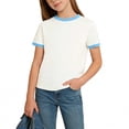 thumbnail image 1 of Boys Cotton T-Shirt, Sky Blue Trim Ringer Tee - Short Sleeve Classic Crewneck Kids Top for Kids & Boys Casual and Play Clothes,Size 1-2 T, 1 of 7