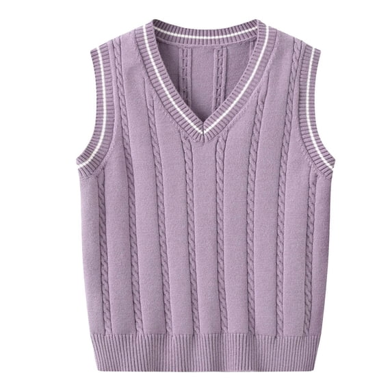 Boys Cotton V-Neck Sweater Vest Kids Striped Collar School Uniforms