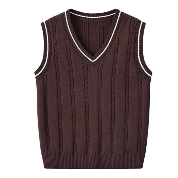 Boys Cotton V-Neck Sweater Vest Kids Striped Collar School Uniforms