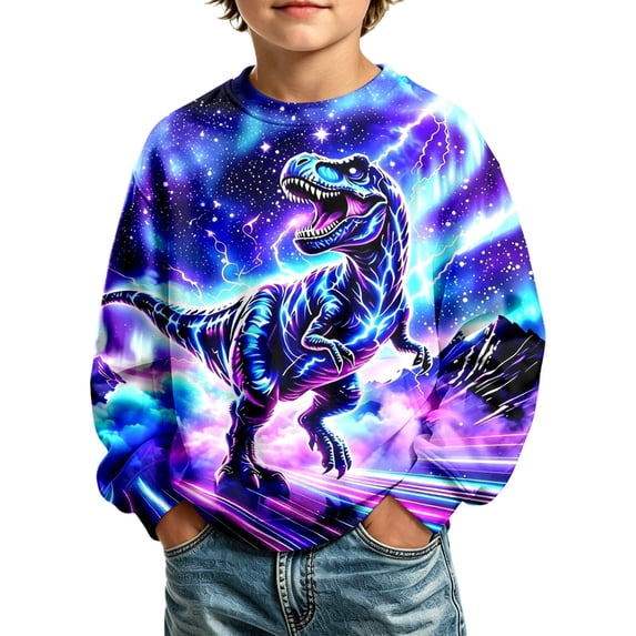 Boys Crew Neck Printed Sweatshirt Cool Graphic Long Sleeve Pullover No Hood Casual Sport Sweat Top for Kids School Outdoor Autumn Winter Daily Wear(Light Purple,13-14 Years)
