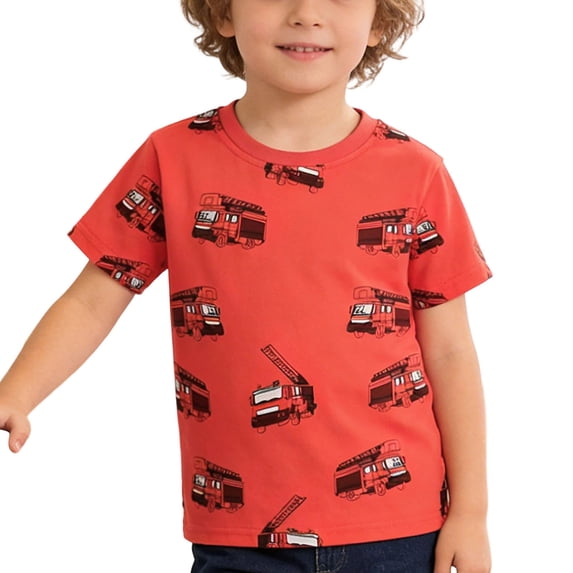 Boys Crew Neck T Shirt Short Sleeve Cute Prints Shirts Soft Comfort Lightweight Tees Size 2-9