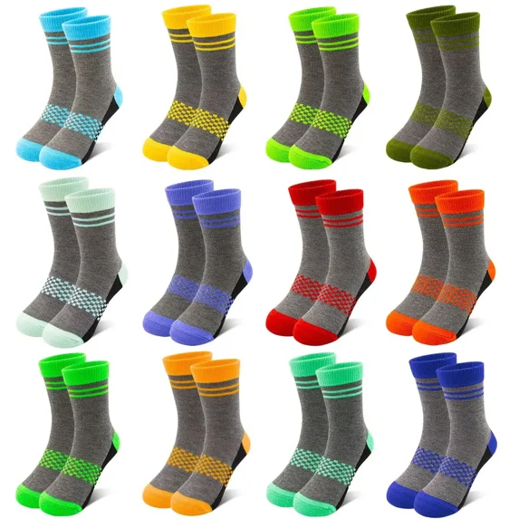 Boys Crew Socks Kids Athletic Cushioned Comfortable Soft Socks 12 pairs Aged 2-14 for Active Children