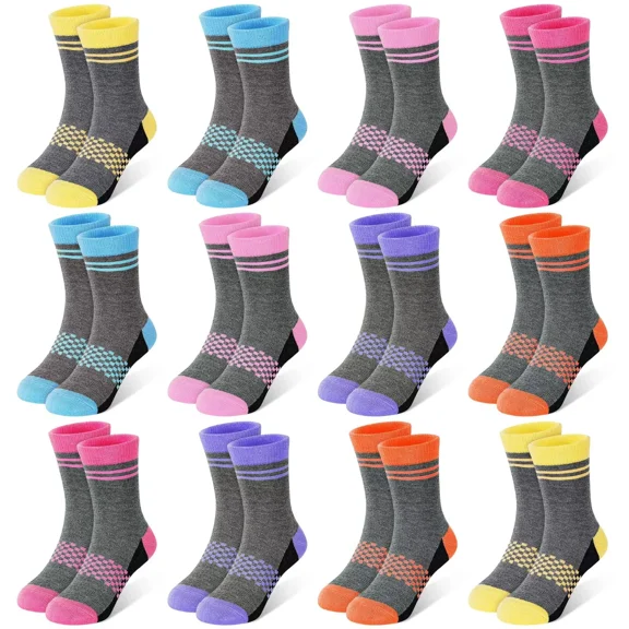 Boys Crew Socks Kids Athletic Cushioned Comfortable Soft Socks 12 pairs Aged 2-14 for Active Children