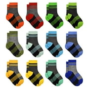 SKIBEAUT 12 Pairs Boys Crew Socks Novelty Plaid Kids Multiple Colour Elastic Mid Cut Toddler Socks(2-14T)