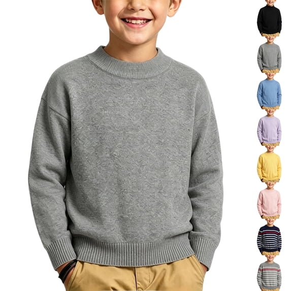 Boys Crewneck Sweaters Long Sleeve Knit Pullover Warm Solid Color Tops for Kids 3-15 Years Old Fall Winter School Daily Wear