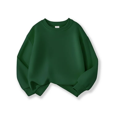 Boys Crewneck Sweatshirt Youth Solid Color Sweatshirts Long Sleeve Basic Pullover Soft Warm Thin for Kids ,12-13 Years,Dark Green