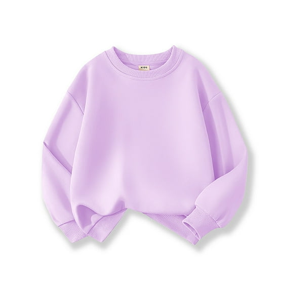 Boys Crewneck Sweatshirt Youth Solid Color Sweatshirts Long Sleeve Basic Pullover Soft Warm Thin for Kids ,3-4 Years,Light Purple