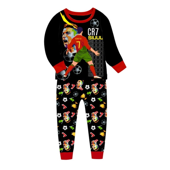 Boys Cristiano Ronaldo Cotton Pajama Set Long Sleeve Casual Soft Pyjama No.7 Football Fan Homewear 6-13 Years