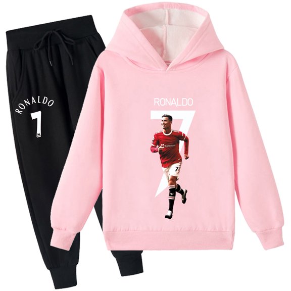 Boys Cristiano Ronaldo Winter Brushed Warm Fluffy Hoodie Pullover Sweatshirt Long Sleeve Kids Outfit Sets
