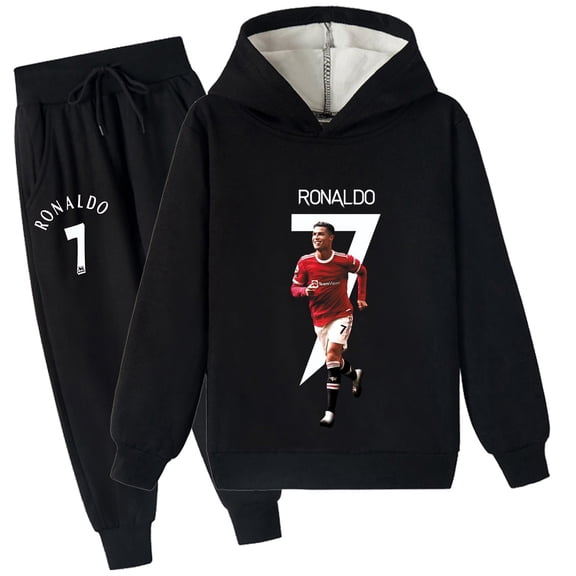 Boys Cristiano Ronaldo Winter Brushed Warm Fluffy Hoodie Pullover Sweatshirt Long Sleeve Kids Outfit Sets