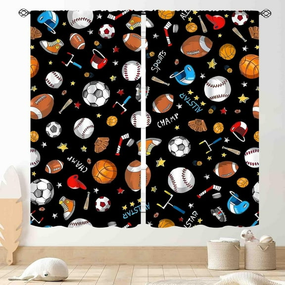 Boys Curtains for Bedroom, Kids Baby Girls Basketball Soccer Football Baseball Sports Ball Game Colorful Blackout Window Drapery Treatments for Living Room Nursery Playroom 2 Panels, 84"x63" Inch