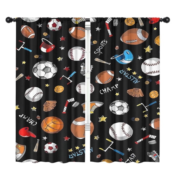 Boys Curtains for Bedroom, Kids Baby Girls Basketball Soccer Football Baseball Sports Ball Game Colorful Blackout Window Drapery Treatments for Living Room Nursery Playroom 2 Panels, 42"x84" Inch
