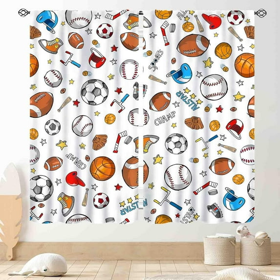 Boys Curtains for Bedroom, Kids Baby Girls Basketball Soccer Football Baseball Sports Ball Game Colorful Window Drapery Treatments for Living Room Nursery Playroom 2 Panels, 84"x63" Inch