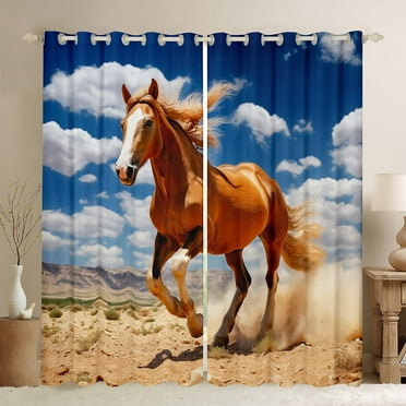 Curtains & Drapes 42''Wx63''L, Desert 30%-50% Blackout Curtains 3D Animal Galloping Horse Curtains Teens