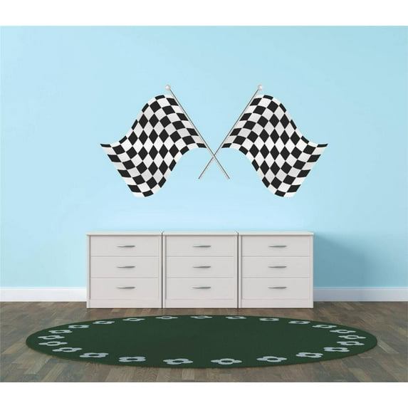 Boys Cute Sports Wall Decal Decoration Racing End Checketed Flags Art Lasts Years and Easily Removable - Size: 20 In(W) x 40 In(H)