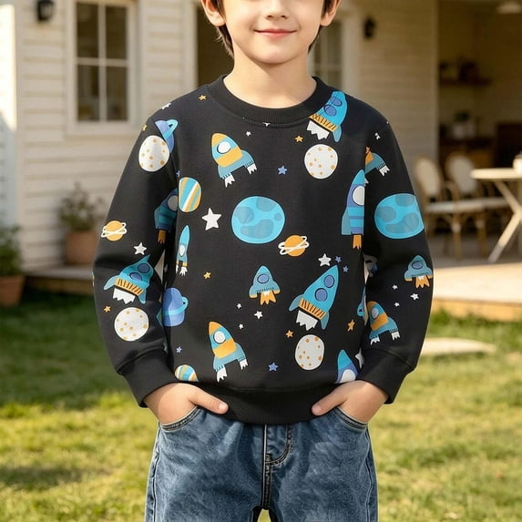 WQNVRNR Boys Cute Sweatshirts Fall Fashion Long Sleeve Crewneck Casual Top Black 4-5 Years
