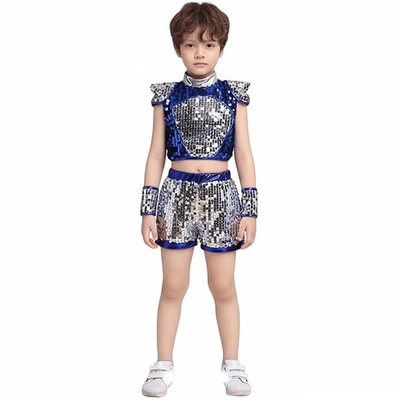 Boys Dance Sequin Dance Sleeveless Top and Pants Outfit Set Jazz Dance Stage Performance Outerwear 4-5 Years