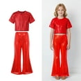 thumbnail image 1 of Boys Dance Sparkly Red Dance Short Sleeve Top and Flared Pants Two Piece Outfit Set Girls Dance Clothes Performance Dancewear 8-9 Years, 1 of 6
