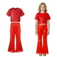 thumbnail image 1 of Boys Dance Sparkly Red Dance Short Sleeve Top and Flared Pants Two Piece Set Dresses for School Dance Stage Performance Outerwear 4-5 Years, 1 of 7