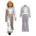 thumbnail image 1 of Boys Dance Sparkly Silver Dance Long Sleeve Crop Top and Flared Pants Set Dance Clothes Performance Dancewear, 1 of 6