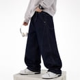 thumbnail image 1 of Boys' Dark Wash Wide Leg Denim Pants, Elastic Waist Casual Baggy Trousers for Kids A 120, 1 of 9