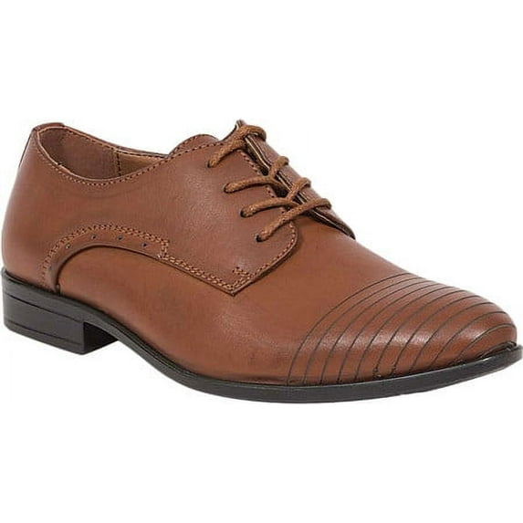 Boys' Deer Stags Grover Jr Embossed Cap Toe Oxford Dark Tan Faux Leather 7 M