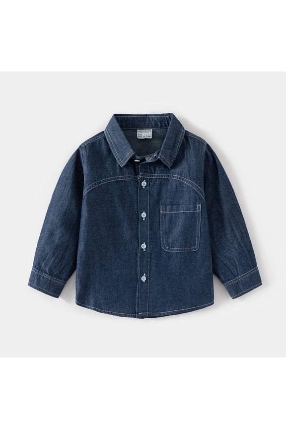 Boys Denim Button Down Shirt Long Sleeve Lightweight Chambray Tops