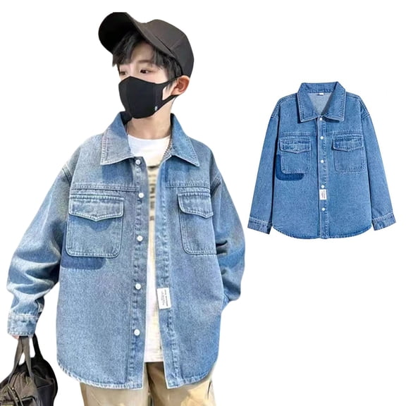 Boys Denim Jacket Long Sleeve Button down Blue Jean Jacket Kids Spring Jackets 8-9 Years Jacket Boys