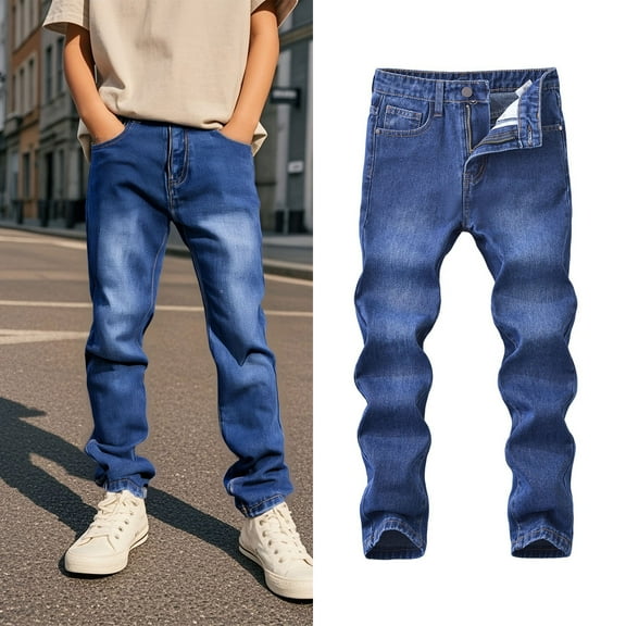 Boys Denim Jeans Boy's Skinny Fit Stretch Blue Jeans for Boys Christmas Kids Clothes for Boys 7-8 Years