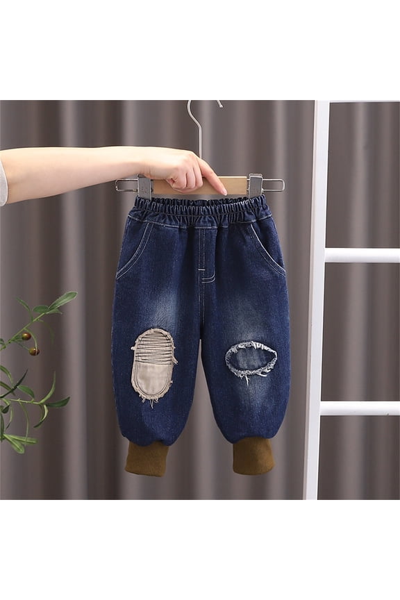 Boys Denim Jeans, Boys' Pants Tapered Pants Casual Distressed Brushed Jeans Fashionable Pants For Children Children's Pants