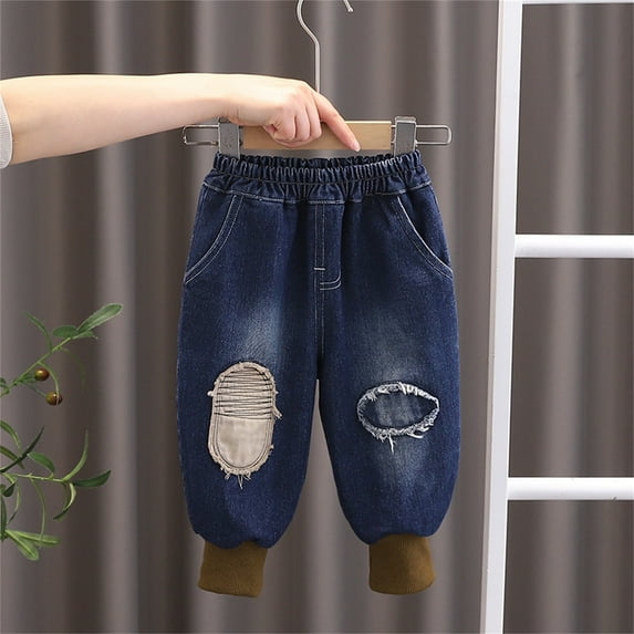 Boys Denim Jeans, Boys' Pants Tapered Pants Casual Distressed Brushed Jeans Fashionable Pants For Children Children's Pants
