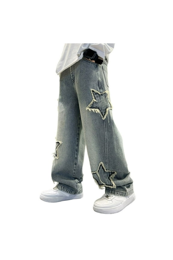 Boys Denim Pants Cargo Joggers Straight Waist Casual with Pocket Loose Fit Jogger Boys Baseball Pants 12-13 Years Boys Fashion