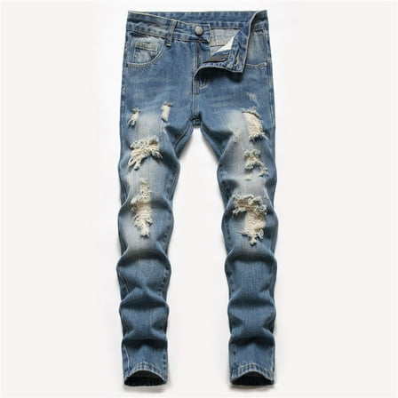 Boys Denim Pants Dark Blue Skinny Fit Ripped Stretch Elastic Waist with Pocket Classic Fit Boys Soccer 10-13 Years