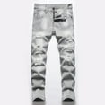 thumbnail image 1 of Boys Denim Pants Grey Skinny Fit Ripped High Waisted Wide Leg with Pocket Loose Fit Boys 8-10 Years Clothes, 1 of 8