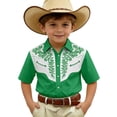 thumbnail image 1 of Boys Denim Short Sleeve Shirt for Kids Casual Printed Western Style Top with Button Front Western Embroidery Turn Down Collar Short Sleeve Regular Green 13 Years-14 Years, 1 of 4