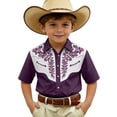 thumbnail image 1 of Boys Denim Short Sleeve Shirt for Kids Casual Printed Western Style Top with Button Front Western Embroidery Turn Down Collar Short Sleeve Regular Purple 7 Years-8 Years, 1 of 4