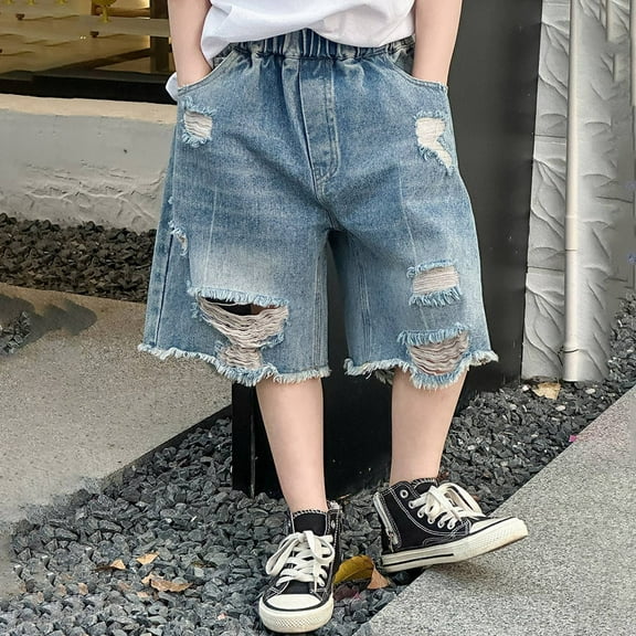Boys Denim Shorts Classic Loose Elastic Waist Cargo Jean Shorts Boys Fashion Boys Clothes 9-10 Years