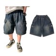 thumbnail image 1 of Boys Denim Shorts High Waisted Wide Leg Loose Denim Shorts with Pockets Boy Shorts 11-12 Years, 1 of 4
