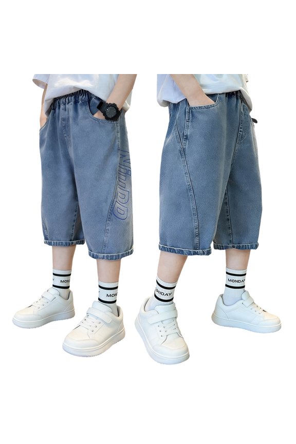 Boys Denim Shorts Kids Big Boys Summer Casual Five Point Mid Length Outdoor Streetwear Clothes