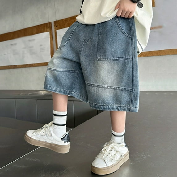 Boys Denim Shorts Relaxed Fit Baggy Cargo Jean Shorts Boys Fashion Kids Boys Jeans Size 8-9 Years Cute Boy Clothing