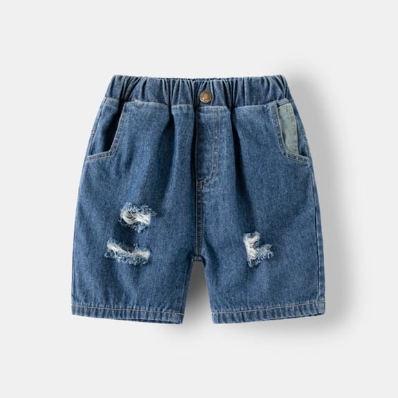 Boys Denim Shorts Ripped Straight Leg Pull On Boy Summer Outfit Boys Soccer Shorts 3-4 Years