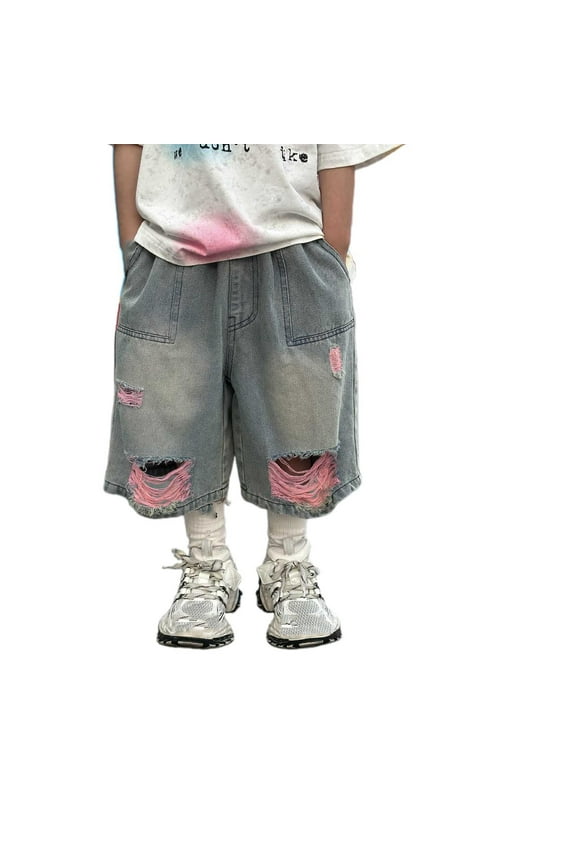 Boys Denim Shorts Ripped Straight Leg Regular Casual Boys Summer Clothes Clothes 7-8 Years Boys Fashion