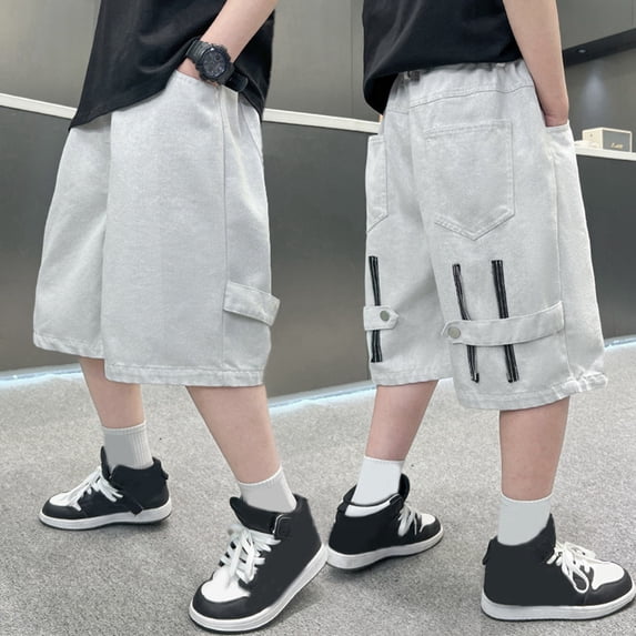 Boys Denim Shorts Size 15-16 Years White Relaxed Fit Casual Cargo Jean Shorts Breathable Comfortable Toddler Summer Clothing