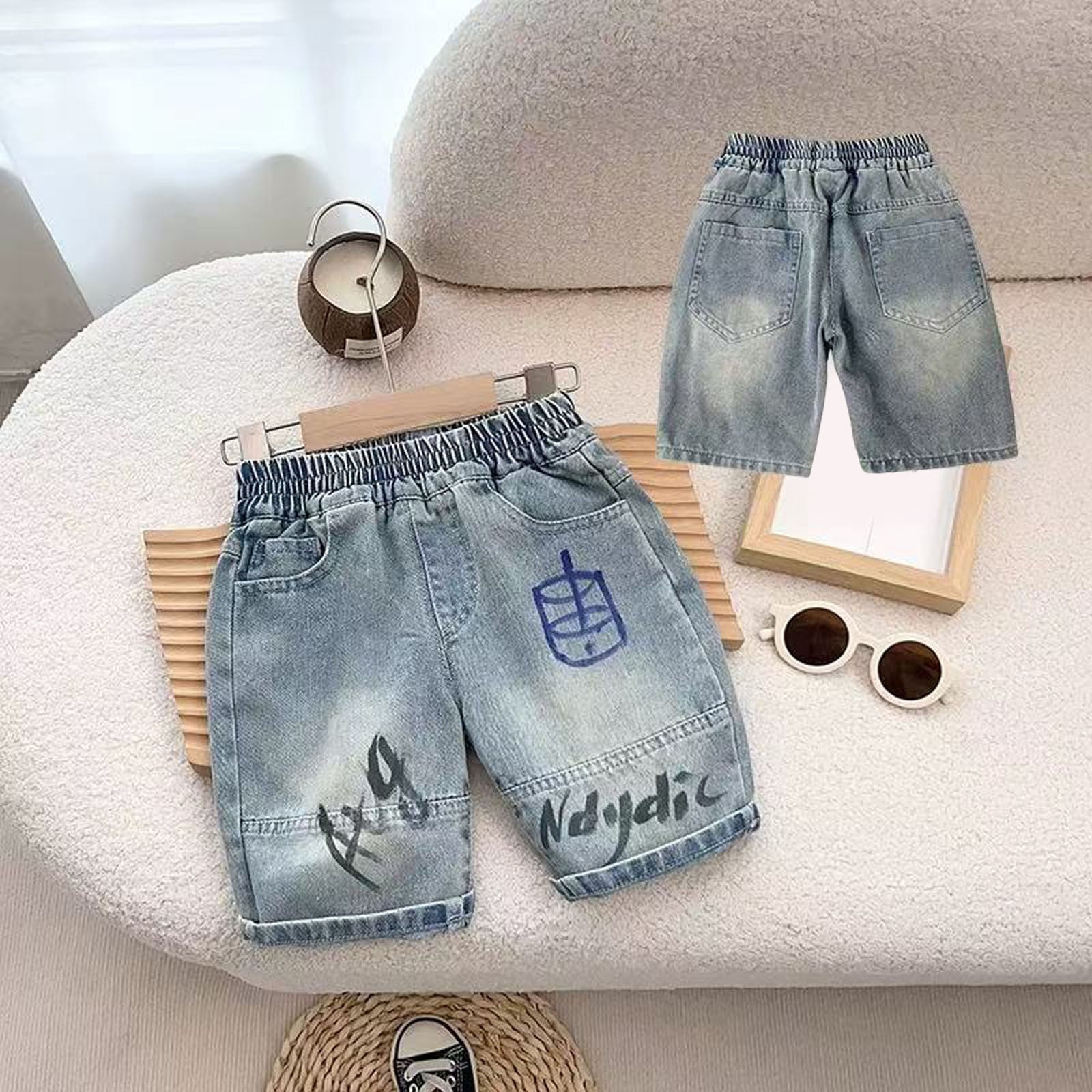 Boys Denim Shorts Size 9-10 Years Blue Lightweight Stretch Cargo Jean ...