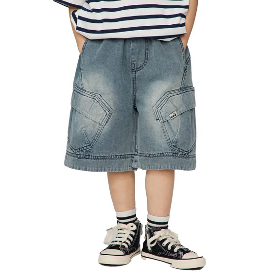 Boys Denim Shorts Wide Leg Pull On Summer Shorts Boys Baseball Pants 3-4 Years
