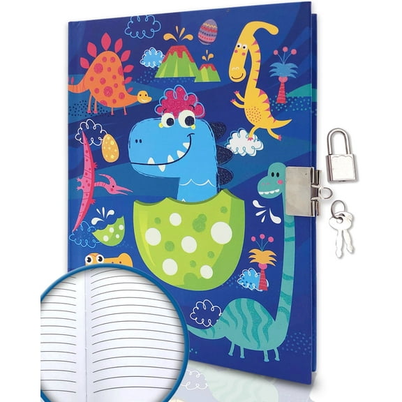 Diary with Lock and Key, Secret Journal Notebook for Learning Writing Drawing School Supplies (Dinosaur)